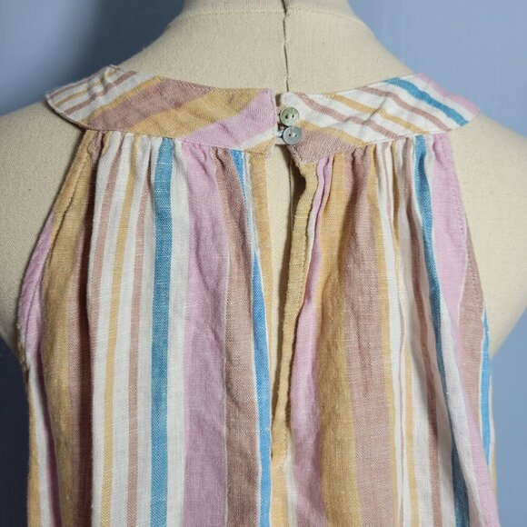 C&C California Medium Pastel Pink Blue Striped Round Neck Sleeveless Linen Dress - Picture 7 of 10